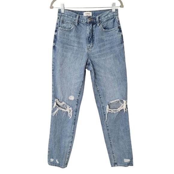 Pistola High Rise Straight Leg Jeans Womens Size 26 Blue Distressed Ripped Denim - Picture 1 of 9